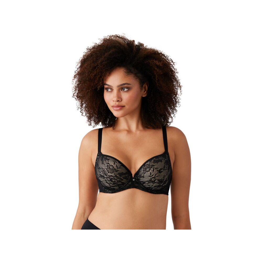 Wacoal 853201 Lace Finesse T Shirt Lined Underwire Bra Size 36C Black Beige Sexy
